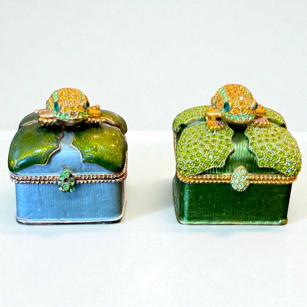 2 Rucinni Jeweled Frog Trinket Boxes